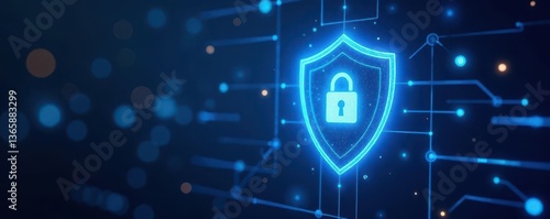 Dynamic blue energy surrounds a glowing security icon , cyber security, protection