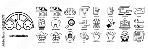 A collection of icons for satisfaction, including a smiley face, a frowning face