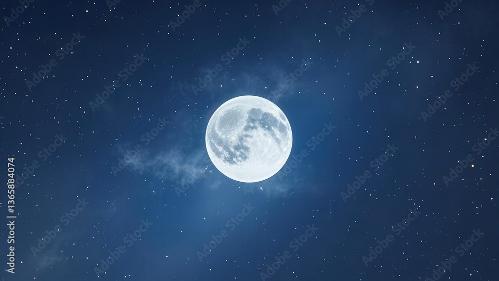 Fototapeta premium The gibbous moon illuminates the dark blue night sky, surrounded by countless twinkling stars, creating a serene and captivating celestial scene
