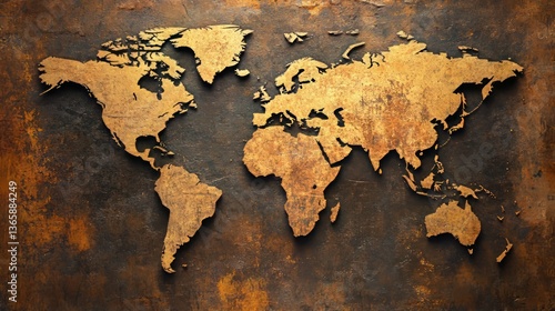 Obraz na płótnie Aged world map on rustic background with vintage earth tones and textured surface w salonie