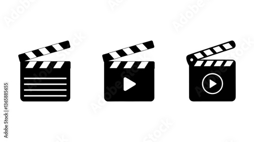 Clapperboard Movie Icons Set for Cinema and Film Production, Creative Vector Symbols for Video Shooting, Filmmaking, Motion Picture Industry, Set of Film and Production Graphic Illustrations