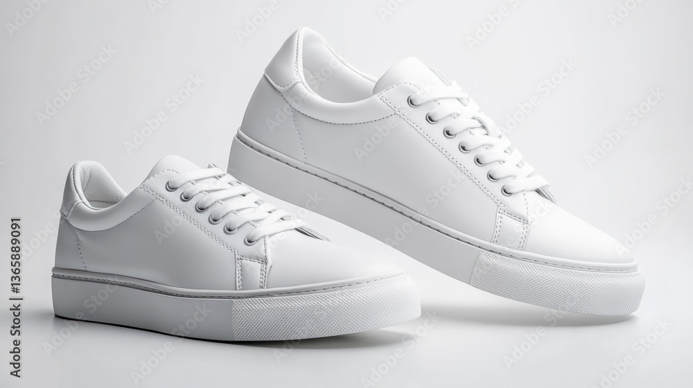 A pair of white sneakers, isolated on a clean white background, modern design A pair of white sneakers, isolated on a clean white background, modern design
