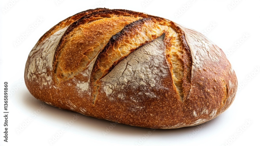 A freshly baked loaf of bread on a white background, isolated, simple and rustic A freshly baked loaf of bread on a white background, isolated, simple and rustic