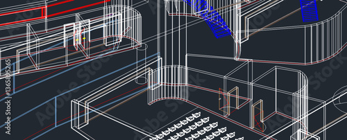 Abstract CAD 3d wireframe model of a cultural center building design