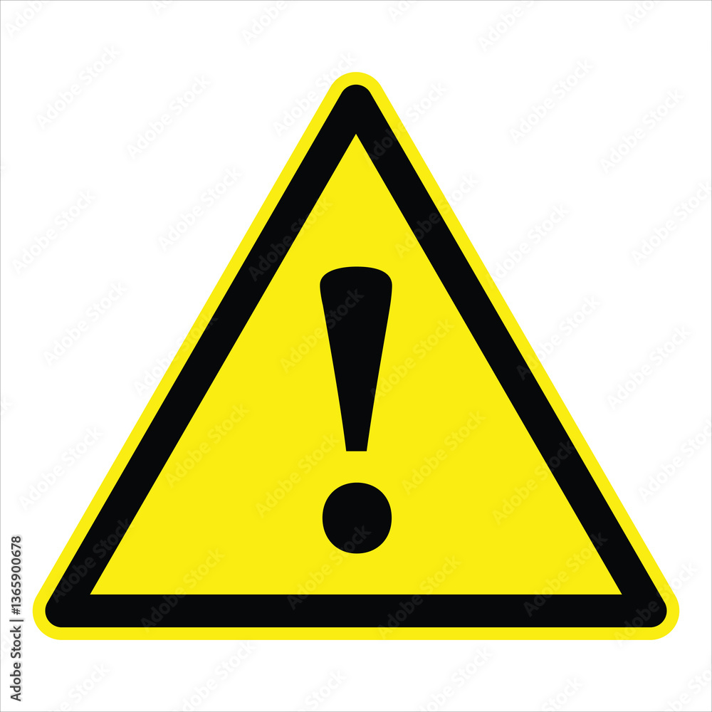 Yellow triangular warning sign with black exclamation mark signaling potential danger Yellow triangular warning sign with black exclamation mark signaling potential danger