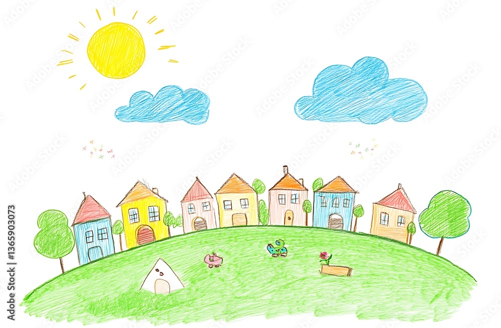 Naklejka premium Colorful Village Illustration