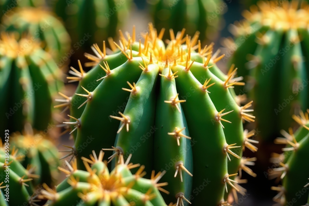 Vibrant green cactus, densely packed spines, desert flora, plant, saguaro Vibrant green cactus, densely packed spines, desert flora, plant, saguaro