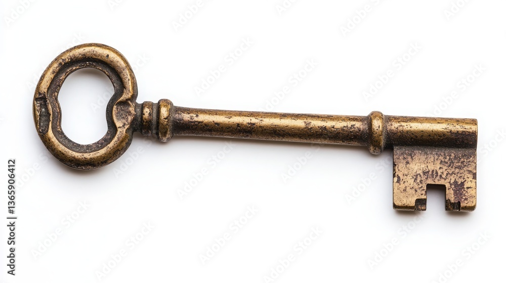 A large double-sided key designed for a lever tumbler lock, isolated on white. A large double-sided key designed for a lever tumbler lock, isolated on white.