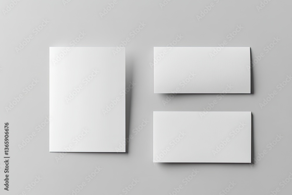 White Card Mockup on Grey Background, Stationery Branding Elements Flatlay White Card Mockup on Grey Background, Stationery Branding Elements Flatlay