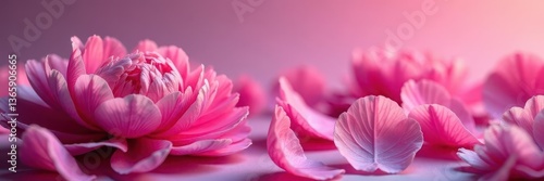 A scattering of ruffled pink peony petals, vibrant color, blossom, pink, element