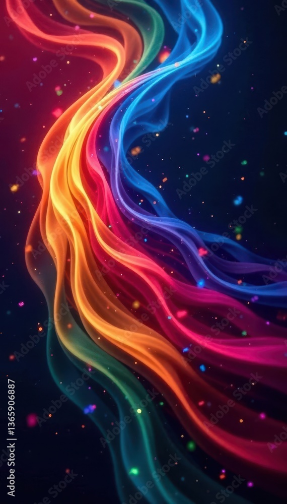 Abstract swirling rainbow design, dark backdrop, colorful, fantasy, motion Abstract swirling rainbow design, dark backdrop, colorful, fantasy, motion