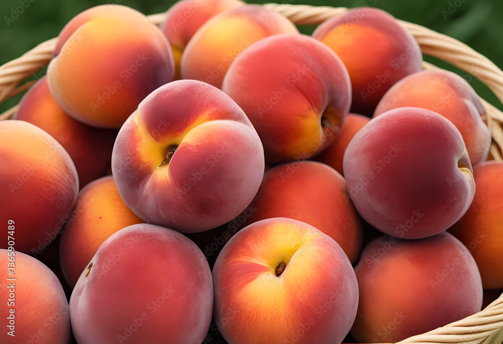 A basket of sweet, soft nectarines with velvety skin. A basket of sweet, soft nectarines with velvety skin.