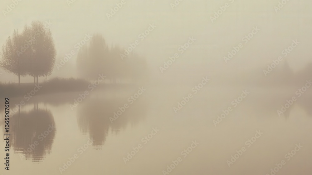 Fototapeta premium Misty morning on calm water