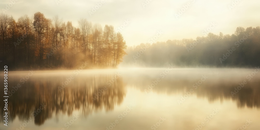 Fototapeta premium Misty sunrise over still water