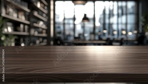 Wallpaper Mural Empty wooden table with a blurred background of a coffee shop interior for product display montage Torontodigital.ca