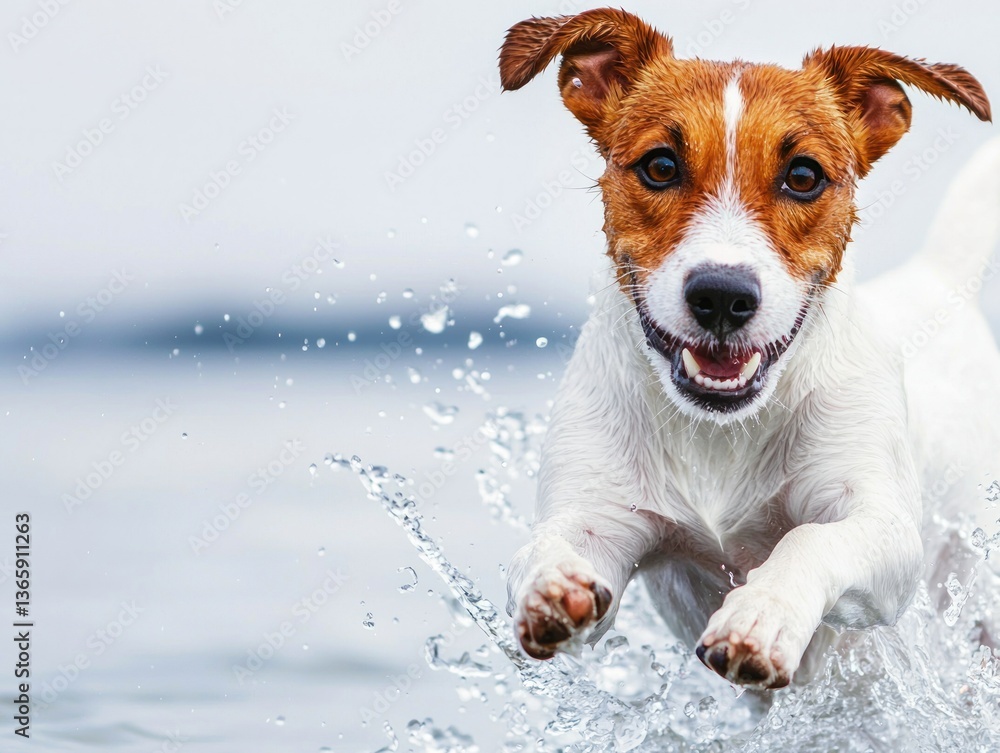 Dog splashing joyfully in water high-definition capture clean environment air purifier concept Dog splashing joyfully in water high-definition capture clean environment air purifier concept