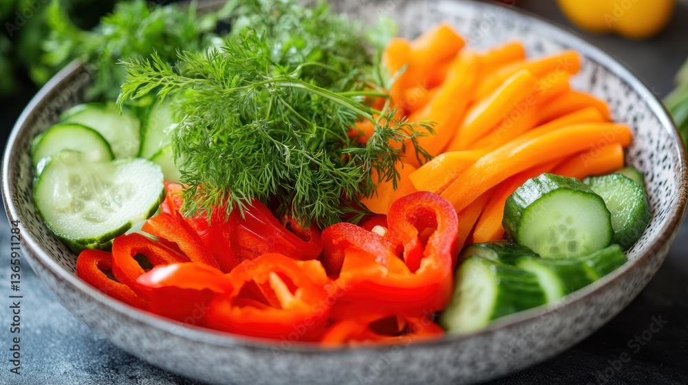 A plate of healthy vegetables, including carrots, cucumbers, and bell peppers A plate of healthy vegetables, including carrots, cucumbers, and bell peppers