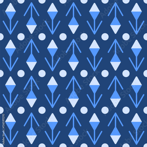 Seamless infinitely repeating pattern with geometric simple primitive elements in form of flower with an unopened bud. Vector illustration of background for notebook, fabric, wrapping paper.