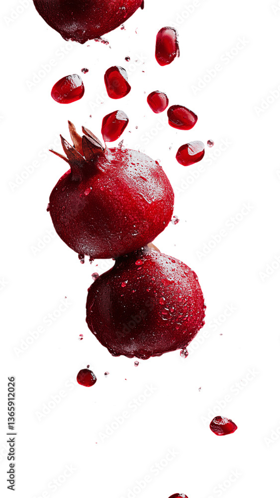 Whole pomegranate with bursting seeds – Commercial style photoshoot with water splashes – Transparent background Whole pomegranate with bursting seeds – Commercial style photoshoot with water splashes – Transparent background