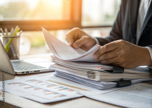 Businessperson reviewing documents at a desk