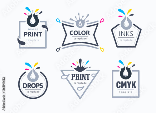 Set Logo Printing CMYK Color Style Drops inks. Template design vector.