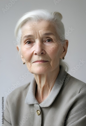 Obraz na płótnie Simplicity in Focus: A Contemporary Portrait of an Elderly Danish Woman in Serene Light w salonie