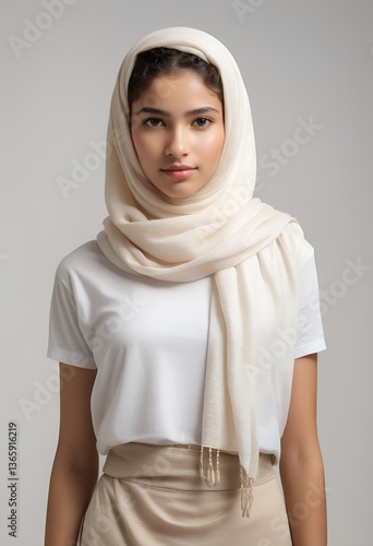 Contemporary Egyptian Youth: A Minimalist Portrait with Direct Gaze Against a Clean White Background