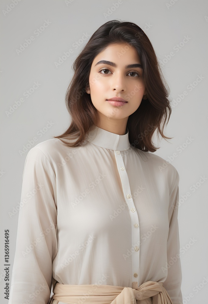 Contemporary Portrait of a Young Pakistani Woman with Direct Gaze and Soft Lighting