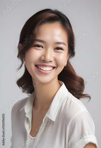 Obraz na płótnie Cheerful Portrait of a Malaysian in Casual Attire against a Bright White Background w salonie