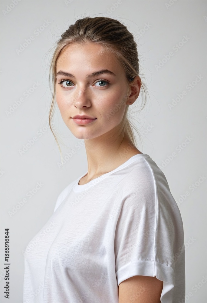 Contemporary Hungarian Youth in Minimalist Portraiture, Engaging Gaze, Calm Expression, Soft Illuminated Background