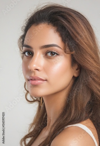 Obraz na płótnie Genuine Portrait of an Egyptian in Casual Attire, Soft Lighting, and Natural Expression Against a Bright Background w salonie