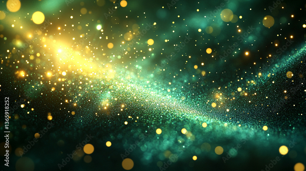 Obraz premium An abstract representation of asymmetric green light burst, with beautiful rays of light illuminating a dark green background, symbolizing energy, movement, and contrast between calm and intensity.