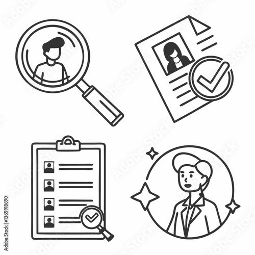 Magnifying Glass Icon – User Profile and Resume Document for Recruitment and Job Application.