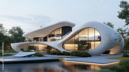 Wallpaper Mural A modern white home with a curved, organic design. Torontodigital.ca