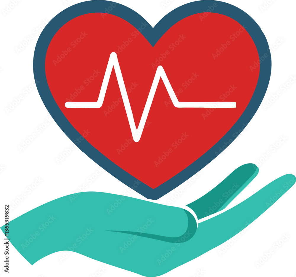 A heart with a heartbeat, held gently in a caring hand. A heart with a heartbeat, held gently in a caring hand.
