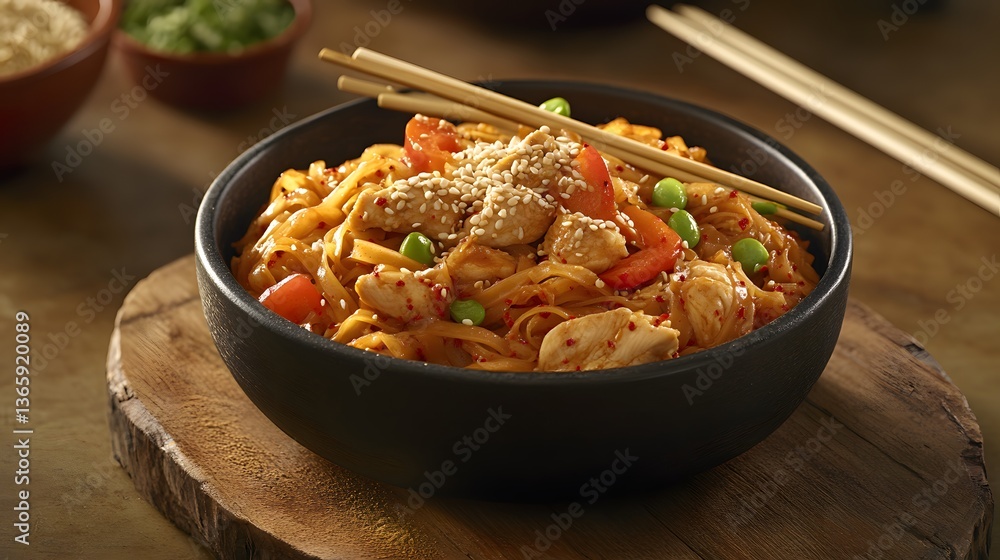 Delicious Chicken Stir-Fry Noodles with Peppers and Sesame Seeds Delicious Chicken Stir-Fry Noodles with Peppers and Sesame Seeds