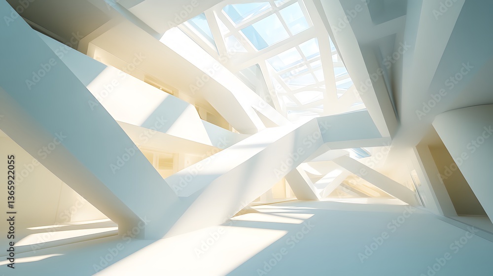 Fototapeta premium An abstract modern architectural interior rendered with bright illuminating light