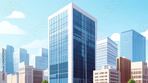 Wallpaper Mural Modern city skyline, skyscrapers, sunny day, urban landscape, business background (1) Torontodigital.ca