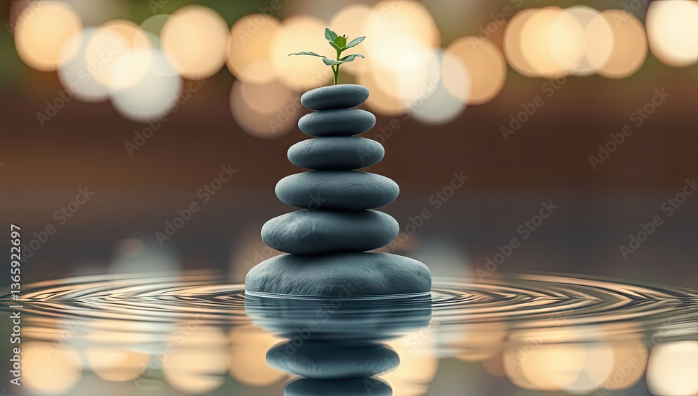 Obraz premium Balanced Stones Serenity A Mindful Background Image for Peaceful Digital Spaces