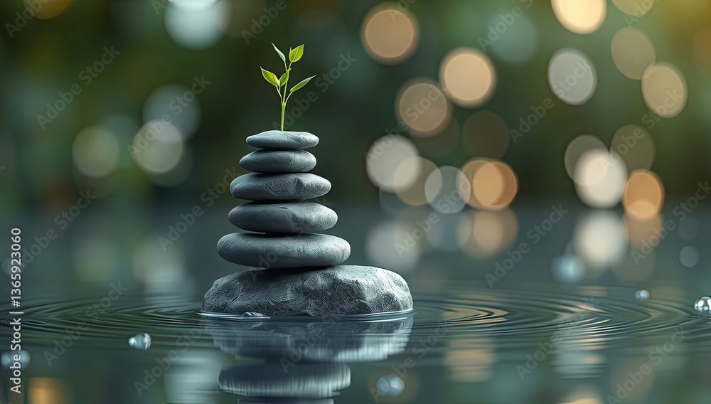 Obraz premium Balanced Stones Serenity A Mindful Background Image for Peaceful Digital Spaces