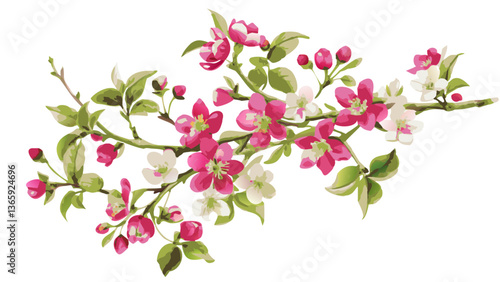 A beautiful branch of pink and white blossoms, an artful display of spring's delicate beauty.