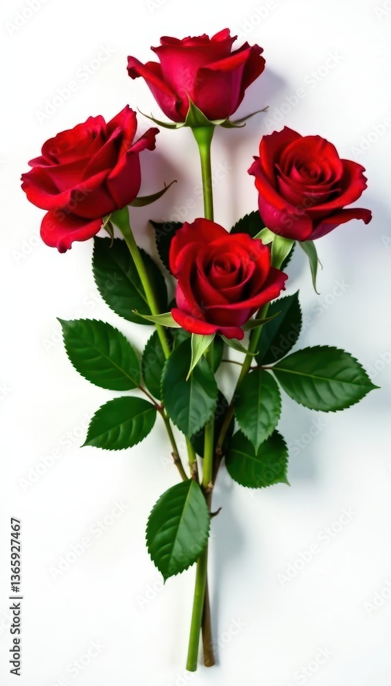 Vibrant red roses, lush bouquet, pristine white backdrop, image, nature Vibrant red roses, lush bouquet, pristine white backdrop, image, nature