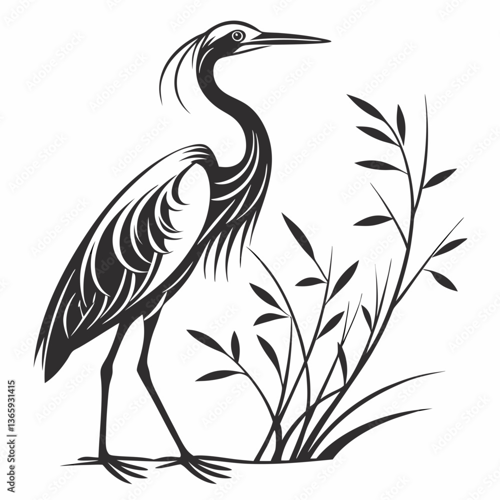 Obraz premium Egret black silhouette icon vector