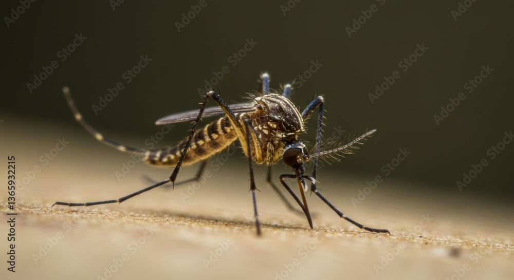 Fototapeta premium Extreme close-up of an Aedes mosquito, showing intricate details and patterns