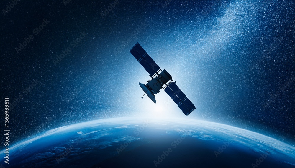 Obraz premium Silhouette of a satellite floating against the backdrop of the Earth