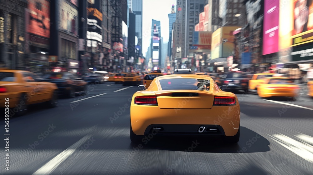 A futuristic visualization showcases autonomous self-driving cars navigating a busy city avenue, using AI-powered sensors to scan the road and communicate seamlessly A futuristic visualization showcases autonomous self-driving cars navigating a busy city avenue, using AI-powered sensors to scan the road and communicate seamlessly