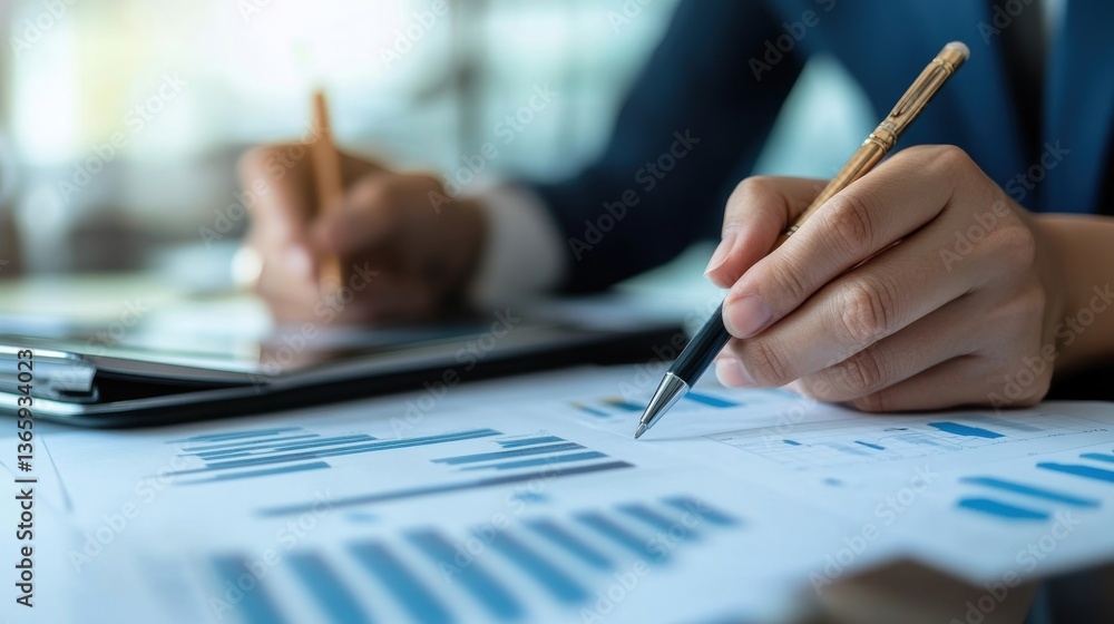 Business Analysis, Close-up of Hands Reviewing Financial Data Business Analysis, Close-up of Hands Reviewing Financial Data