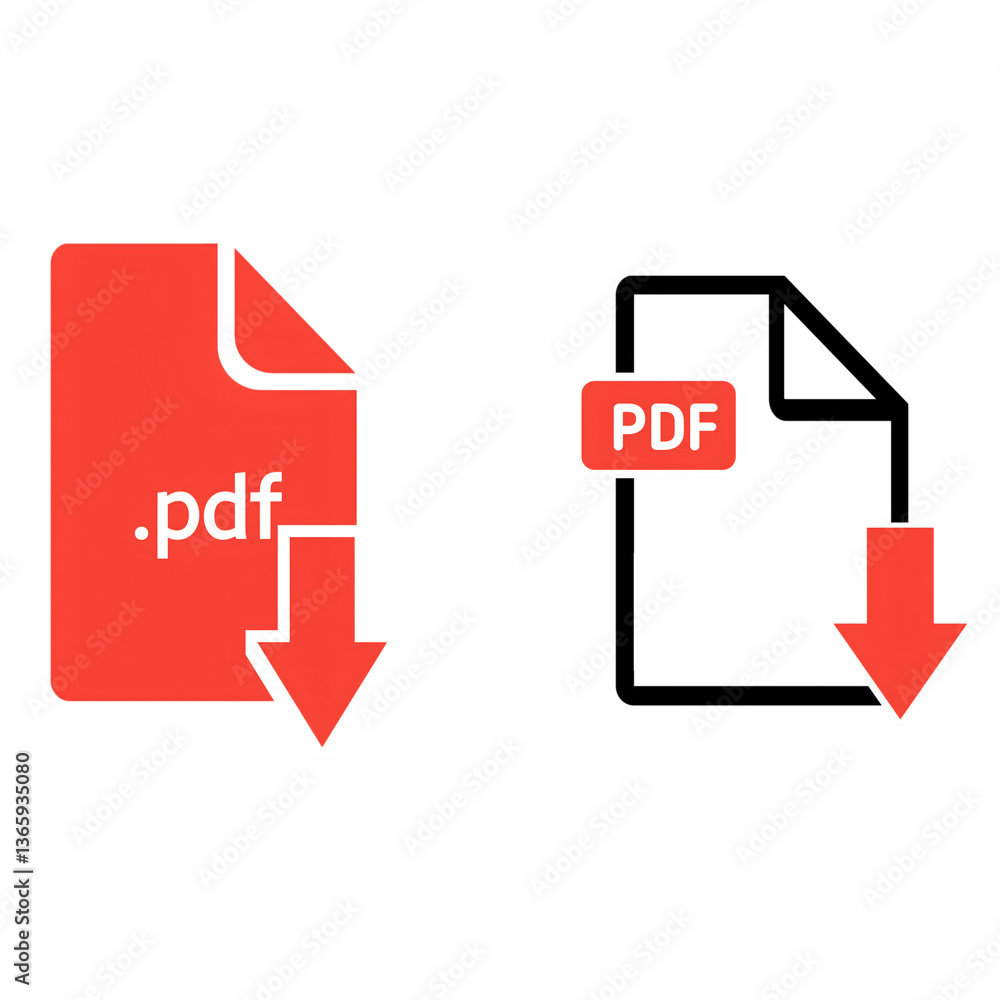 PDF File Download Icons, Red and Black Symbols for Document Download PDF File Download Icons, Red and Black Symbols for Document Download