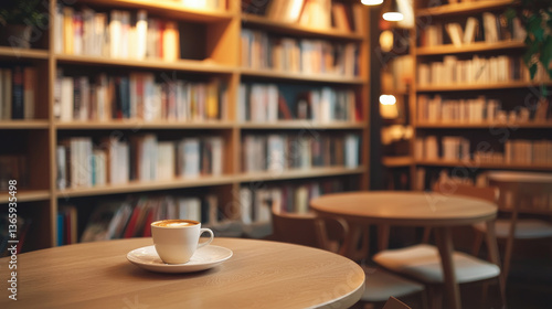 Wallpaper Mural Cozy bookstore cafe with copy space featuring warm atmosphere and shelves of books. concept of relaxation, reading, coffee, and comfort Torontodigital.ca