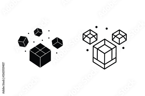 Geometric Cube Designs Isometric, Minimalist, Black, White, Icons